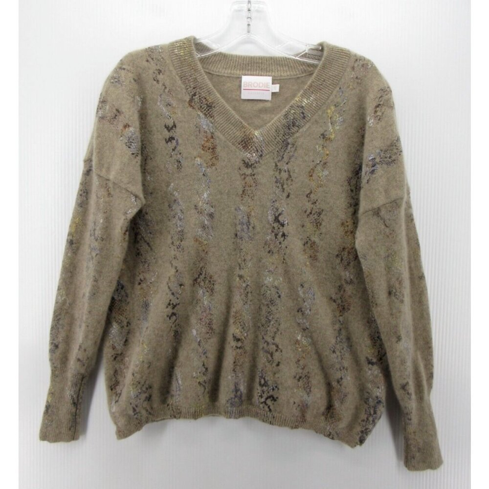 Brodie Cashmere Sweater XS Pullover V-Neck Snakeskin Knit Breathable